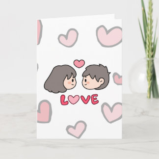 Cute Chibi Koppel "LIEFDE" Vouwbare Wenskaart - Ro Kaart