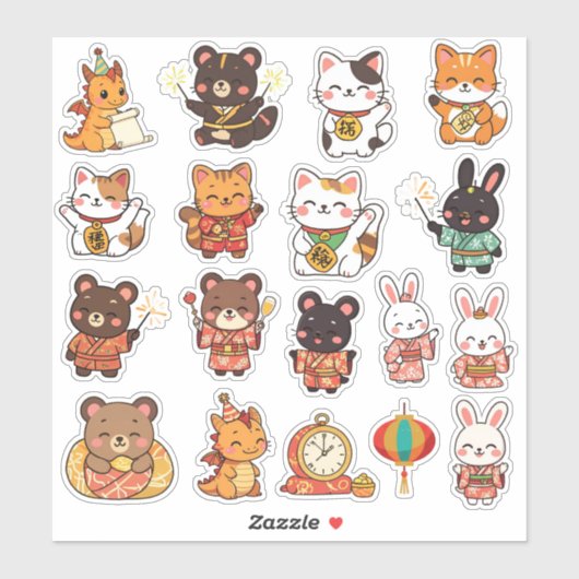 Cute Chibi Lunar New Year Animals Vinyl Stickers (Vel)