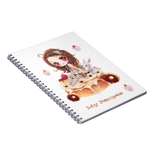 Cute chibi meisje dat op een delicatesse kaneelbun notitieboek (Rechterzijde)