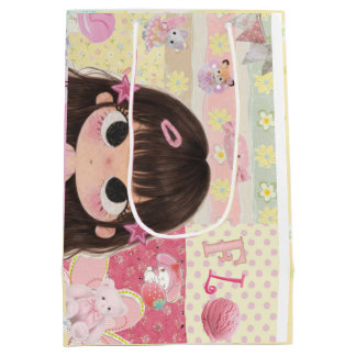 Cute Chibi Meisje Gift Zak | Bloemrijk Roze Kawaii Medium Cadeauzakje