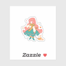 Cute Chibi Pastel Anime Girl with Cat Vinyl Sticker