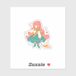 Cute Chibi Pastel Anime Girl with Cat Vinyl  Sticker