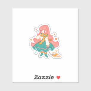 Cute Chibi Pastel Anime Meisje met Kat Vinyl Sticker