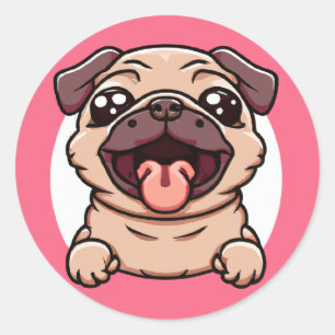 Cute Chibi Pug die door de hal wordt uitgestoten Ronde Sticker
