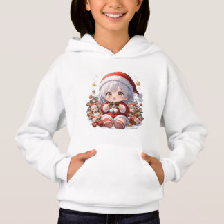 Cute Chibi Santa Girls' Christmas Pullover Hoodie