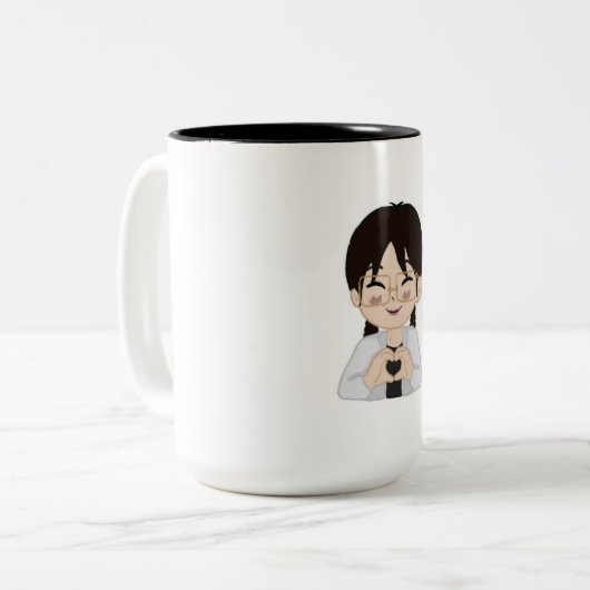 Cute Chibi Self-Portrait with Heart Hands Mug (Devant gauche)