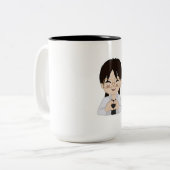 Cute Chibi Self-Portrait with Heart Hands Mug  Tweekleurige Koffiemok (Voorkant links)