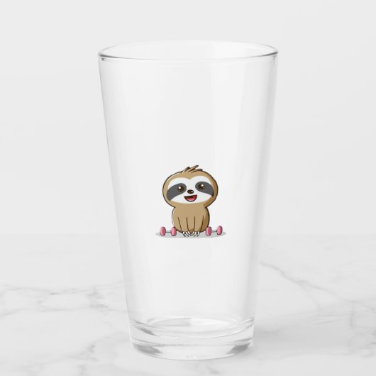 Cute Chibi Sloth Workout � Funny Kawaii Gym Animal Glas (Voorkant)