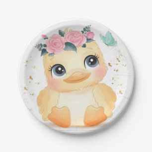 Cute Chic Ducking Pink Rose Gold Baby shower Papieren Bordje