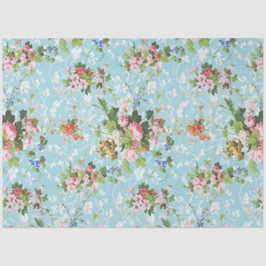 Cute Chic Girly Floral-Pastel Blue Background Tissuepapier (Voorkant)