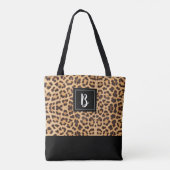 Cute Chic Leopard Animal Print Brown Black Initiaa Draagtas (Achterkant)