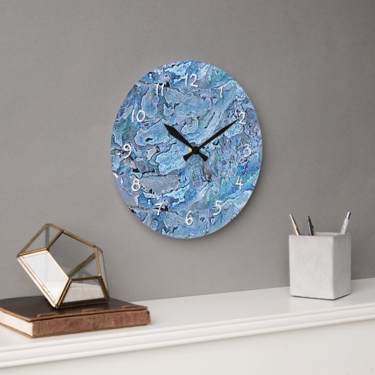 Cute Chic Paars Blue Faux Zee Shell Pattern Grote Klok (Kantoor)