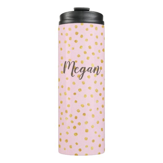 Cute Chic Pink Gold Polka Dot Pattern Persoonlijk Thermosbeker (Voorkant)