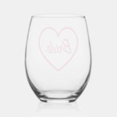 Cute Chic Roze Bruid Schuingeschreven Lettertype H Wijnglas Zonder Voet (Achterkant)