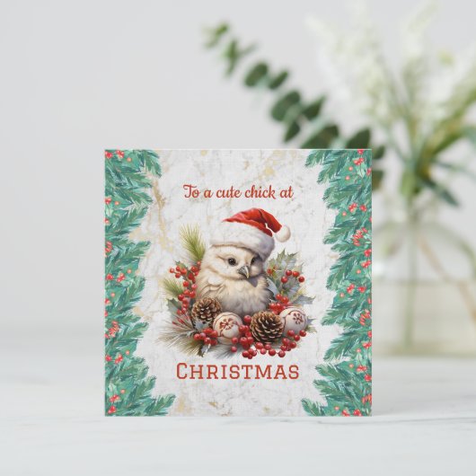 Cute Chick Kerstmis Kaart (Staand voorkant)
