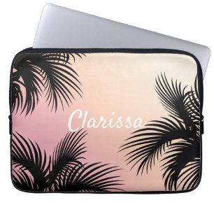 Cute chick roze gele ombre tropische palmbladeren laptop sleeve