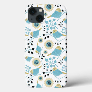 Cute Chickadee Bird Pattern Art iPhone 13 Hoesje