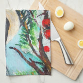 Cute Chickadee Bird with berries on Branch Theedoek (Quarter Fold)