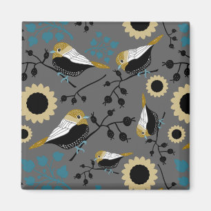 Cute Chickadee Birds and Flowers Magneet