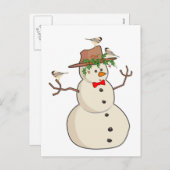 Cute Chickadee en Snowman, Winter Birds Feestdagenkaart (Voorkant / Achterkant)
