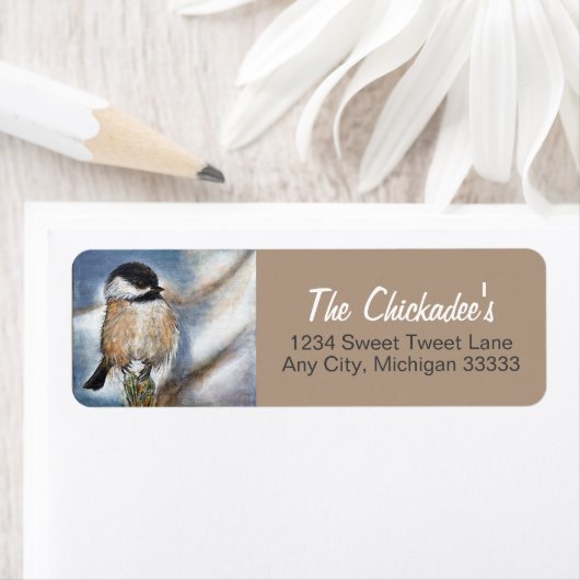 Cute Chickadee Song Bird Winter Painting Label (Insitu)