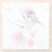 Cute Chickadee Waterverf Flowers Glazen Onderzetter (Achterkant)