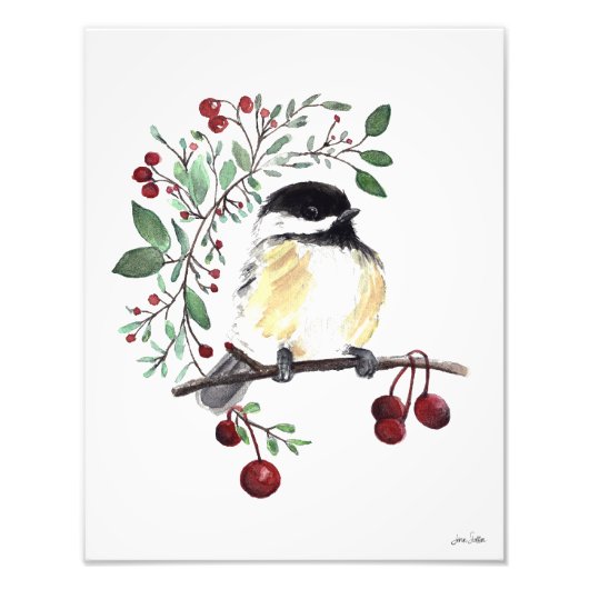 Cute Chickadee Waterverf Foto Afdruk (Voorkant)