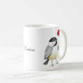 Cute Chickadee with a single red rose Custom Name Koffiemok (Voorkant rechts)