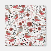 Cute Chickadees Red Gray Pattern Magneet (Voorkant)