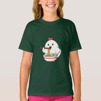 Cute Chicken Eating Ramen Noodles Kawaii Illustrat T-shirt