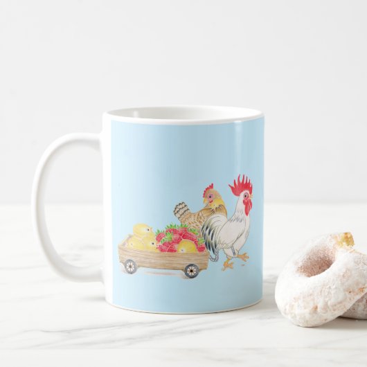 Cute Chicken Family Blue Mug (Avec donut)