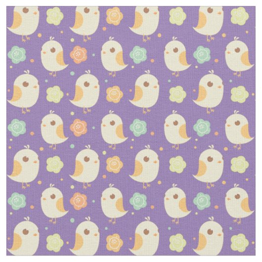 Cute Chicken & Flowers Pattern Stof (Close Up)