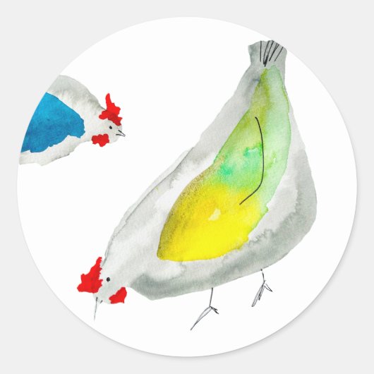 Cute chickens watercolor art ronde sticker (Voorkant)