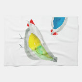 Cute chickens watercolor art theedoek (Horizontaal)