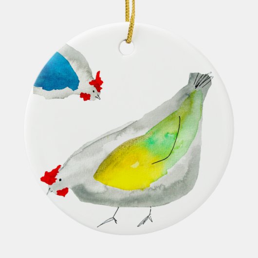 Cute chickens watercolor keramisch ornament (Voorkant)