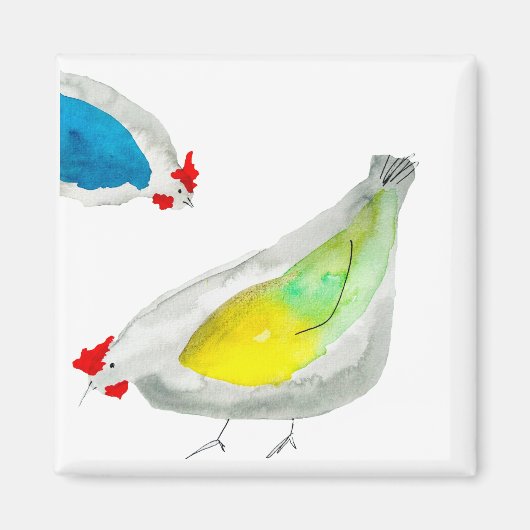 Cute chickens watercolor magneet (Voorkant)