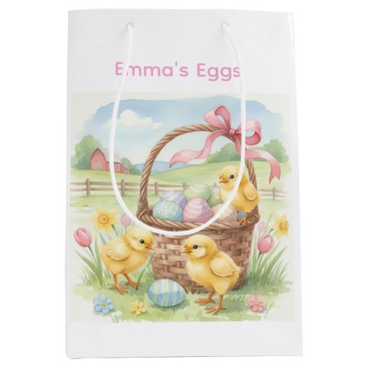 Cute chicks Easter bunny custom egg hunt bag Medium Cadeauzakje (Voorkant)
