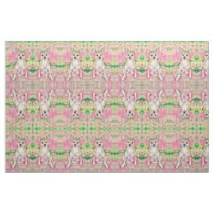 Cute Chihuahua Art Pink Green Dog Portret Stof