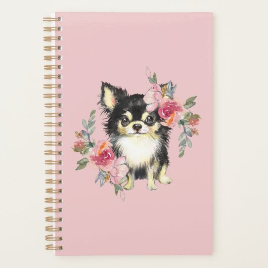 Cute Chihuahua Chiot et fleurs Aquarelle Art (Devant)