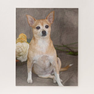 Cute Chihuahua Dog Floral Art Pet Portret Legpuzzel