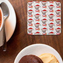 Cute Chihuahua Dog-kerstpatroon Vierkante Kartonnen Onderzetter