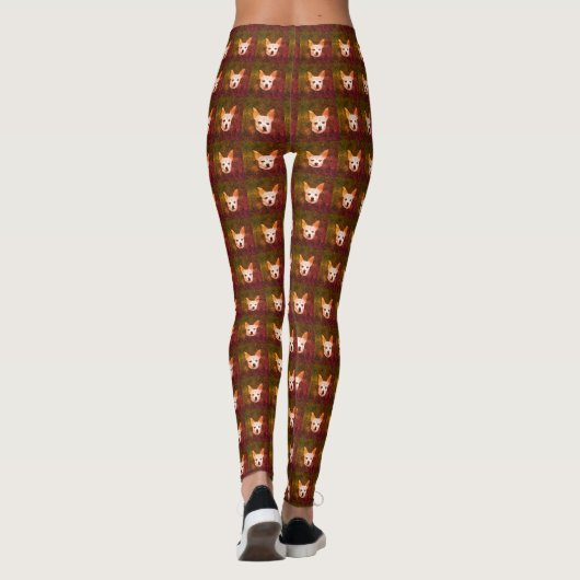Cute Chihuahua Dog Pattern Green Brown Pattern Leggings (Achterkant)