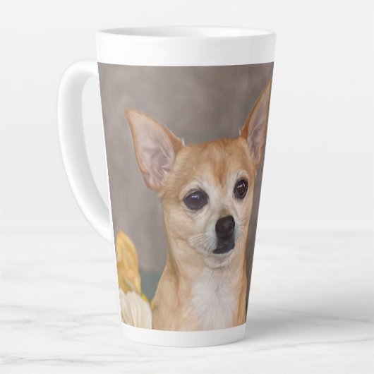 Cute Chihuahua Dog Portrait Floral Pet Design Latte Mok (Linkerhoek)