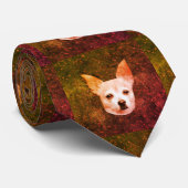 Cute Chihuahua Dog Tan Green Red Brown Pattern Stropdas (Opgerold)