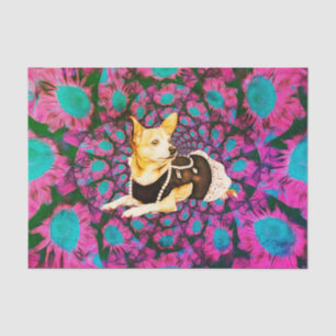 Cute Chihuahua Floral Pink Blauwgroen Boho Dog Art Tissuepapier