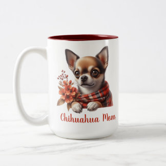 Cute Chihuahua Mom Dog Puppy with Flowers Tweekleurige Koffiemok