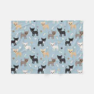 Cute Chihuahua Pattern Blue Fleece Deken