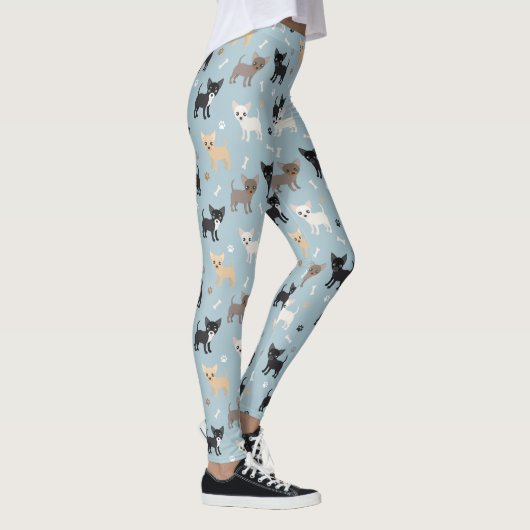 Cute Chihuahua Pattern Blue Leggings (Rechts)