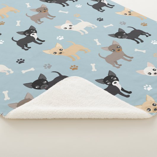 Cute Chihuahua Pattern Blue Sherpa Deken (3/4)