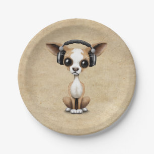 Cute Chihuahua Puppy Dj met hoofdtelefoon Papieren Bordje